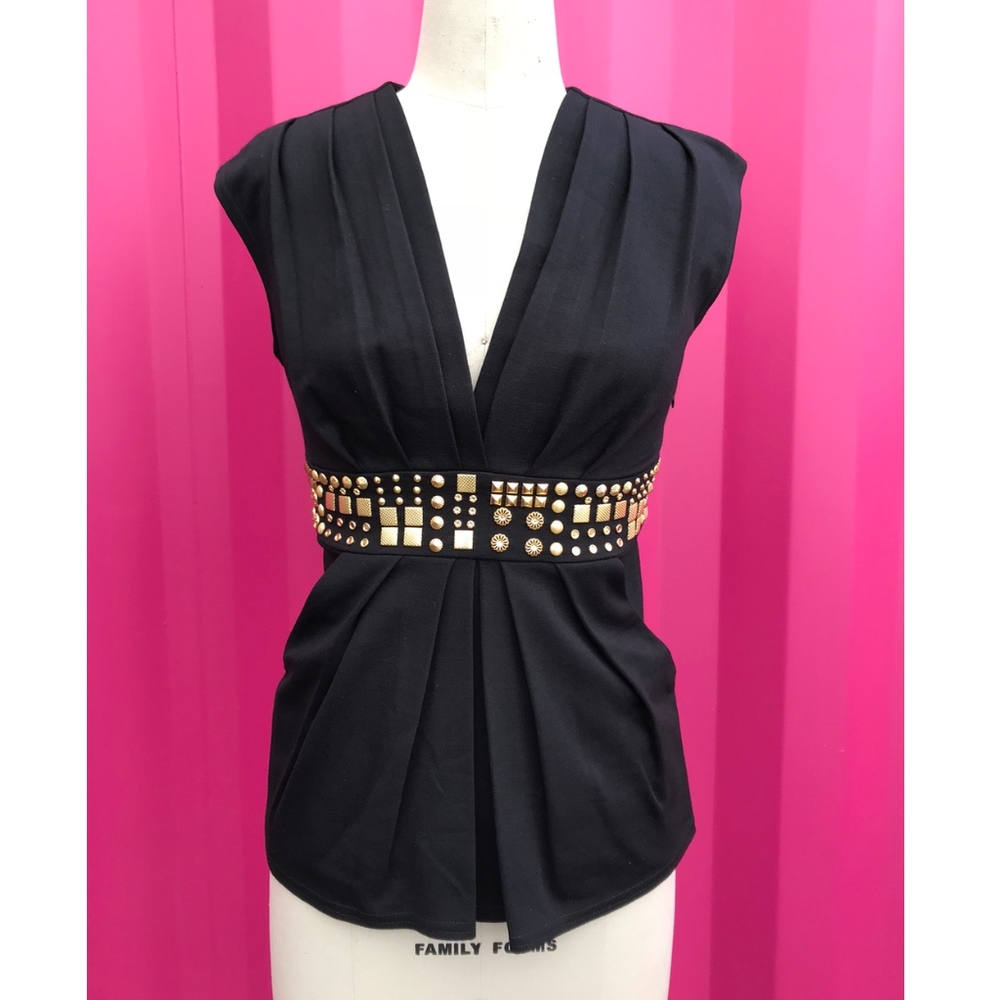 Eva Franco Anthropologie Black Plunge Top with Gold Studs